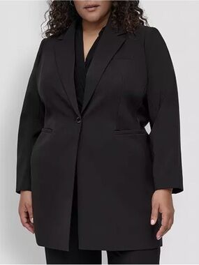 DKNY Plus Size Black Longline Single-Button Blazer Coat